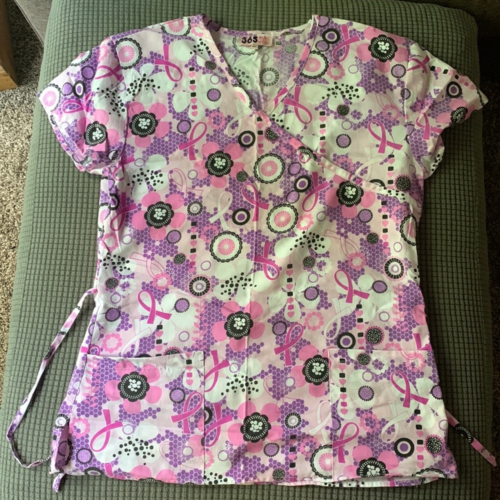 Breast cancer ribbon scrub top